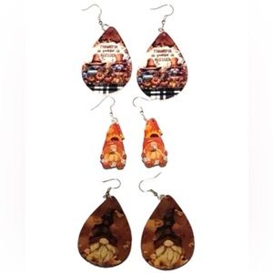 UNBRANDED Trio Of RUSTIC Gnome Sweet Gnome Autumn HARVEST Dangle Earrings SET